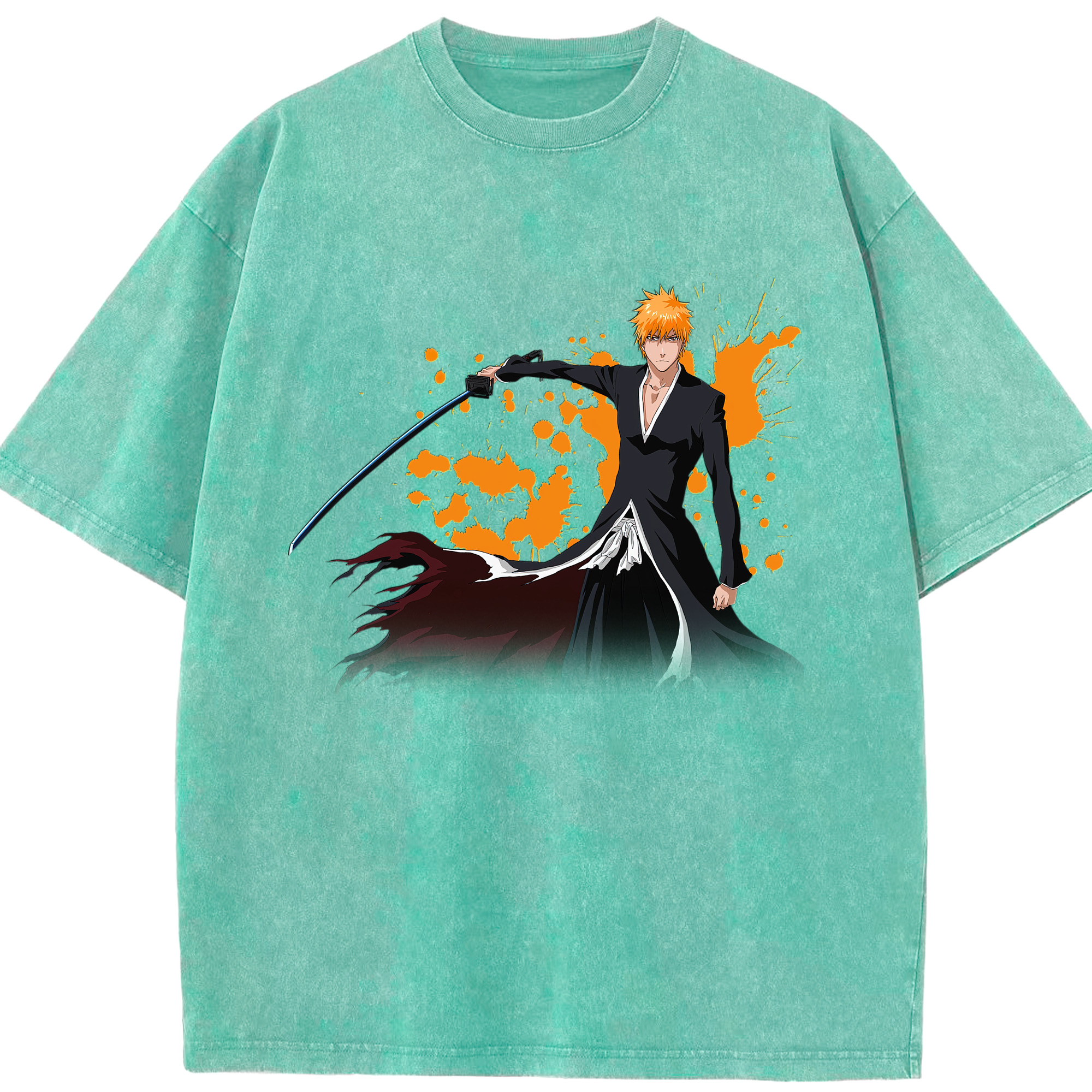 （画像用） ブリーチ 黒崎一護（くろさき いちご）BLEACH Kurosaki Ichigo 綿100% ヴィンテージ風 半袖Tシャツ（フロントプリント）